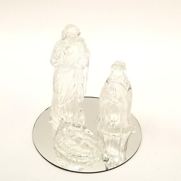 Vintage 80s Glass Nativity Mirrored Base Christmas Holiday 4 Piece Figurines Set - Picture 2 of 10